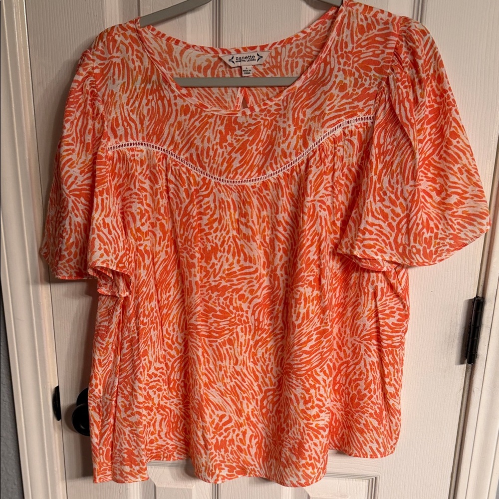 Women's Orange Patterned Top large Nanette Lepore